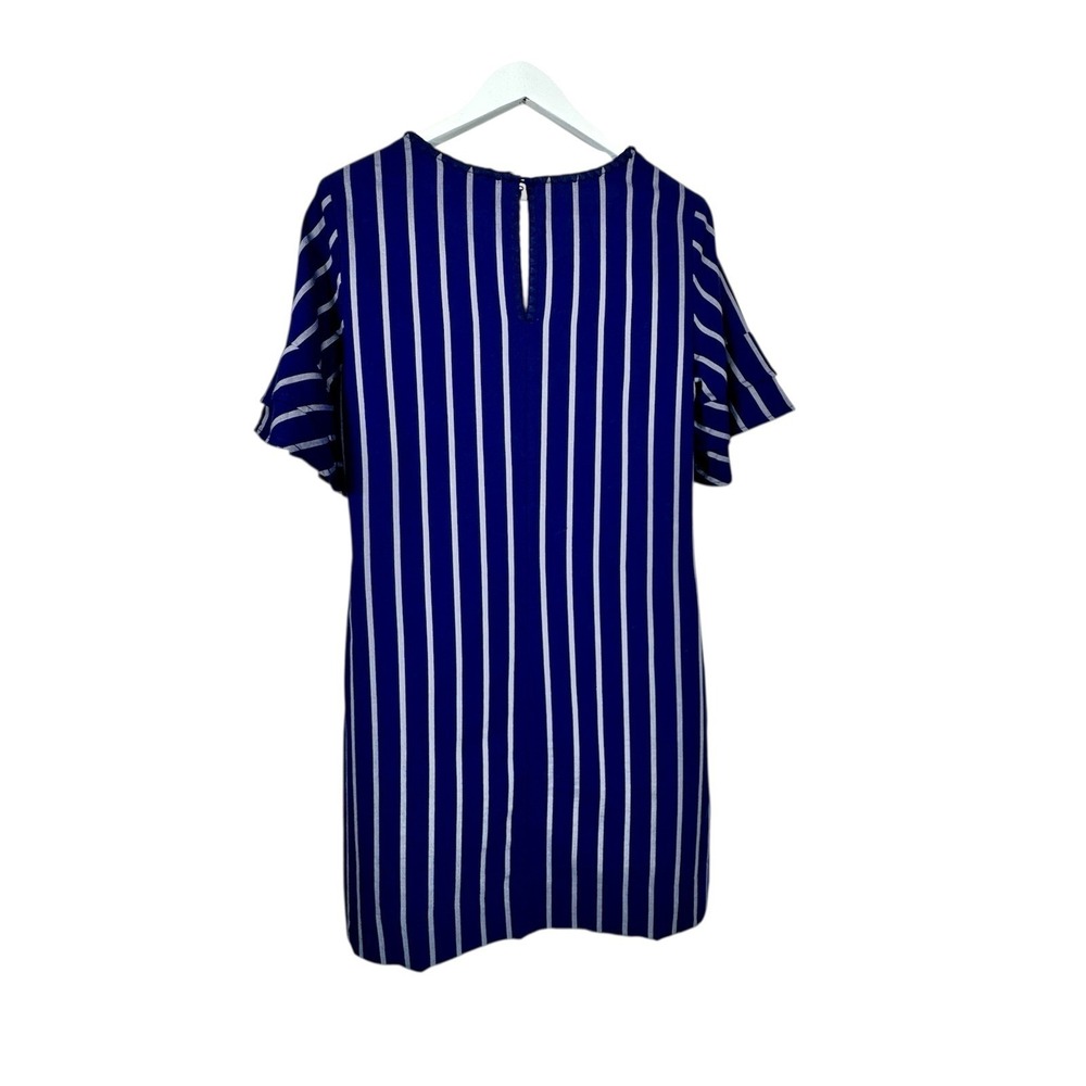 Tommy Bahama Dress M Medium Blue White Vista Stripe V Neck Flutter Sleeve Casual - Picture 2 of 16